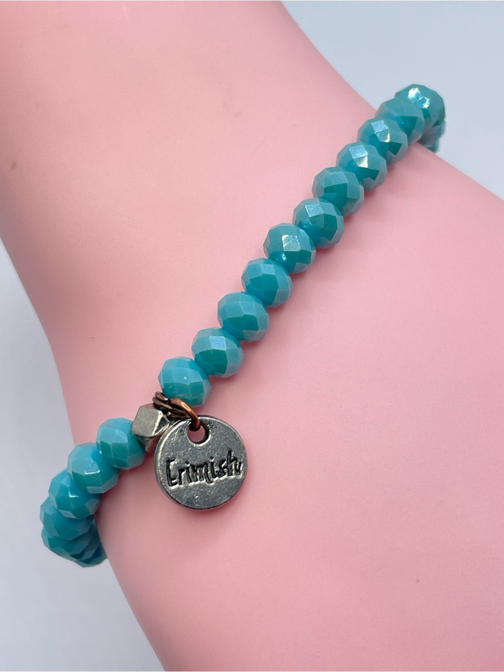 Erimish Turquoise Blue Faceted Glass Beaded Stretch Bracelet Boho Stacking